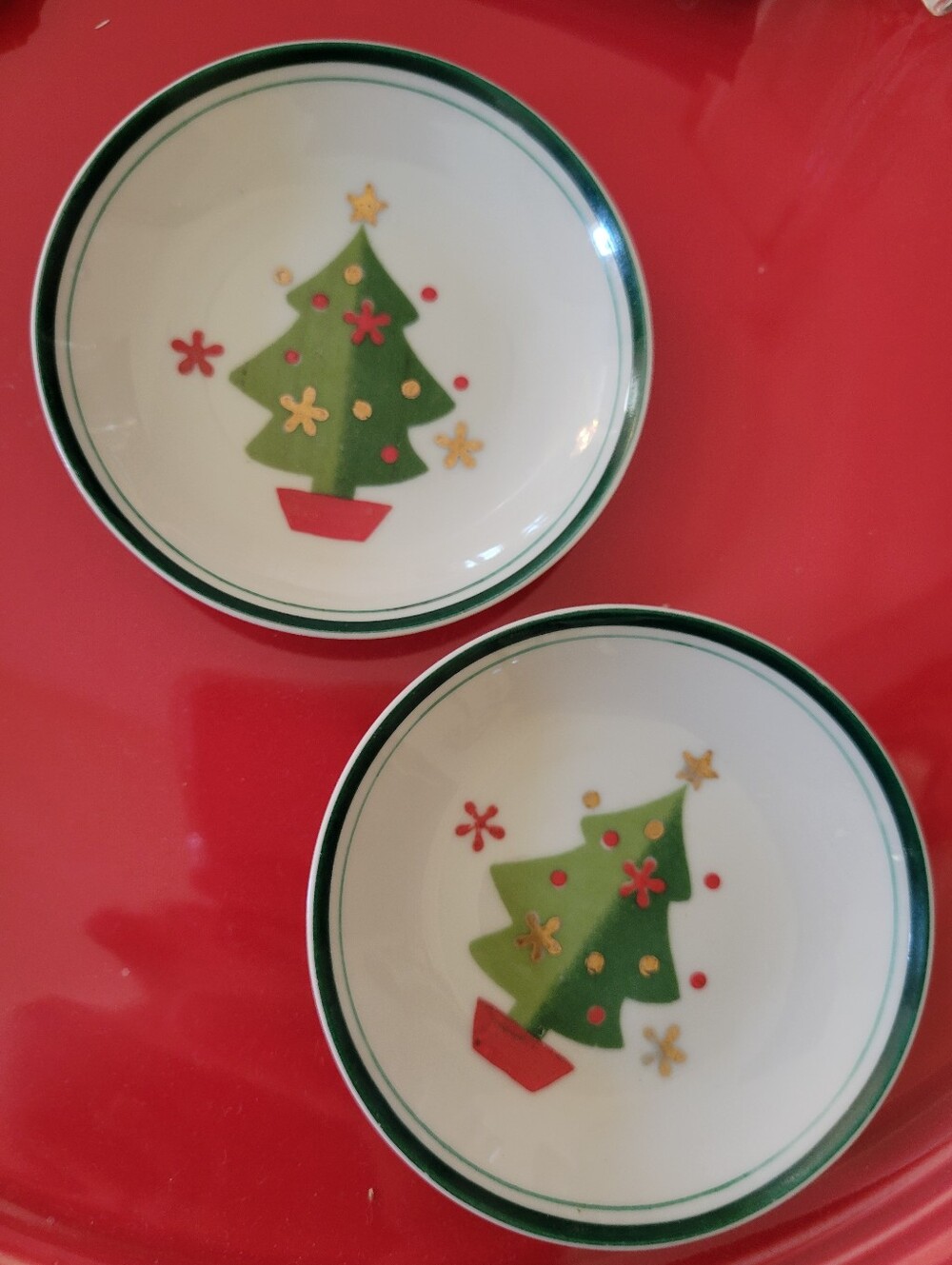 Vintage Holt Howard Nut Dishes (2) 1960 Japan Christmas Tree Trinket Dish Cute